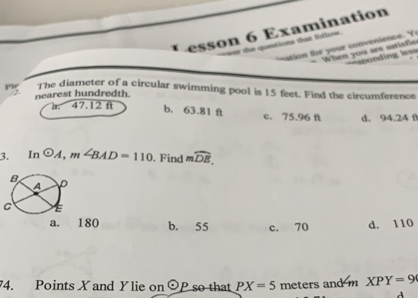 I need help with 73 Lesson 6 Examination over the