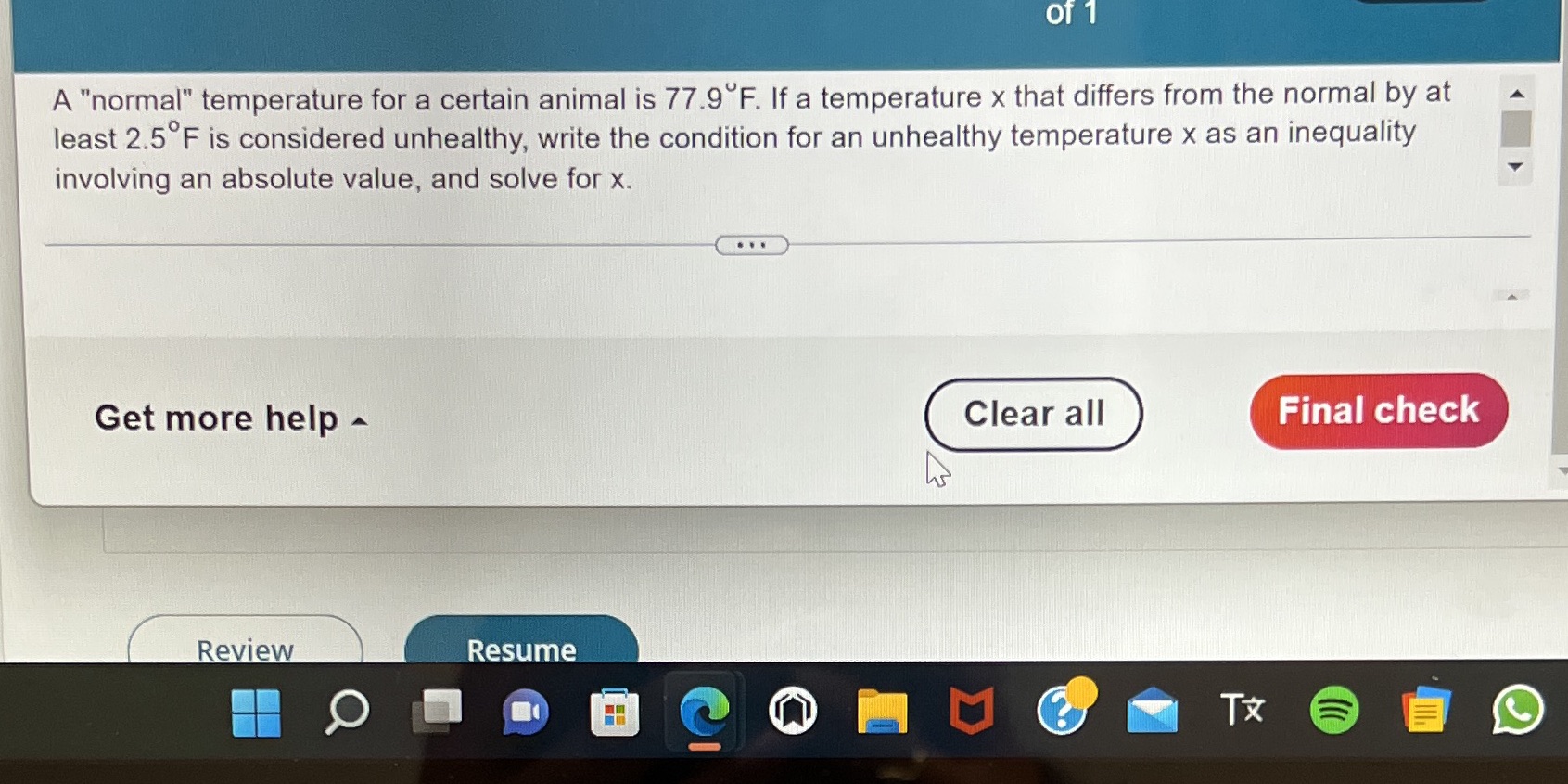 of 1 A "normal" temperature for a certain animal