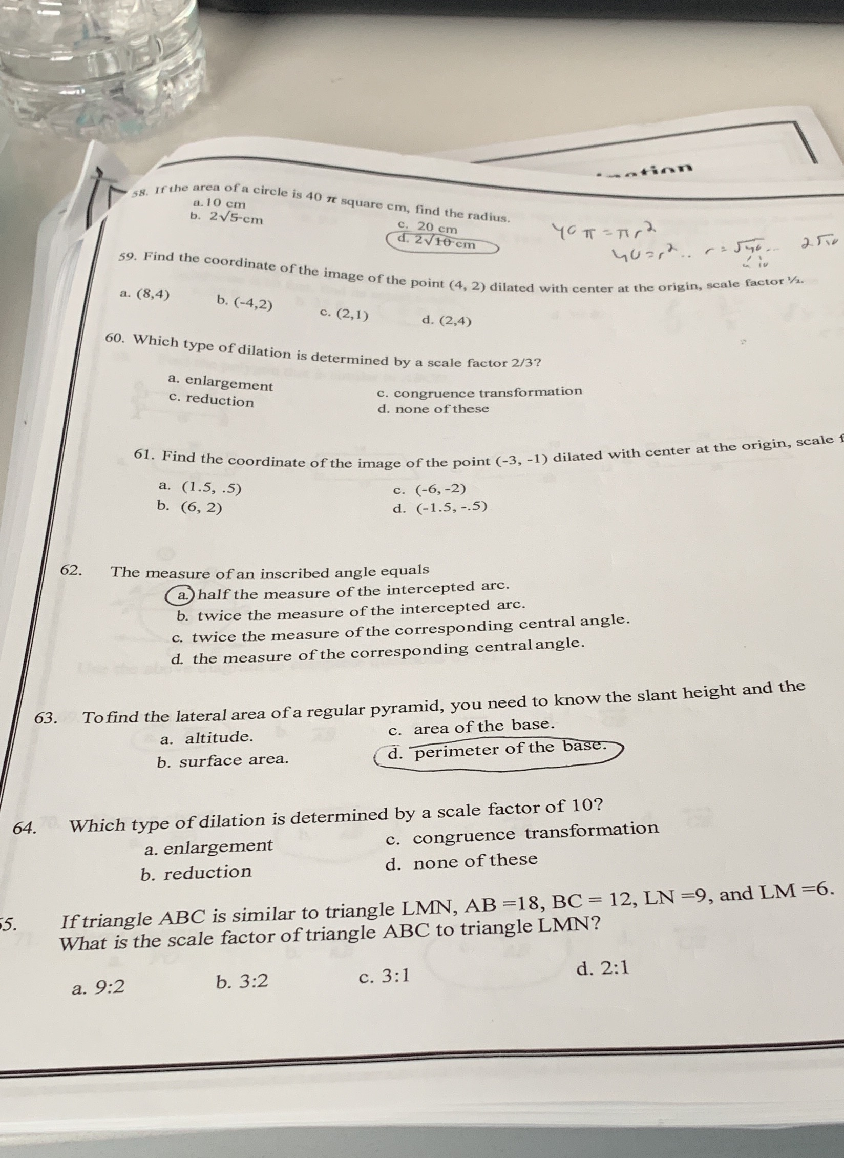 I need help with 59,60,61,64,65 aation a. 10 cm