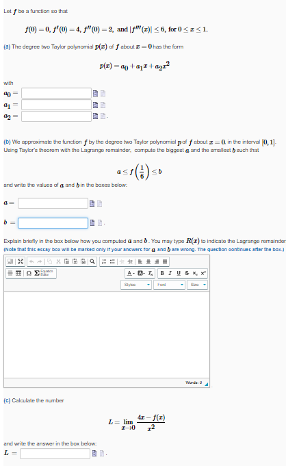 Let f be a function so that f(0) =0, f'(0) =