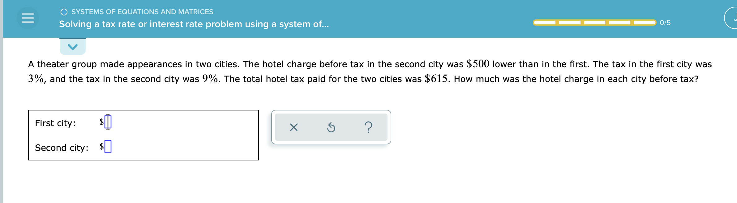 O SYSTEMS OF EQUATIONS AND MATRICES Solving a tax