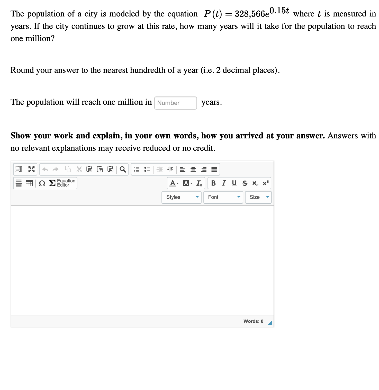 need help The population of a city is modeled by