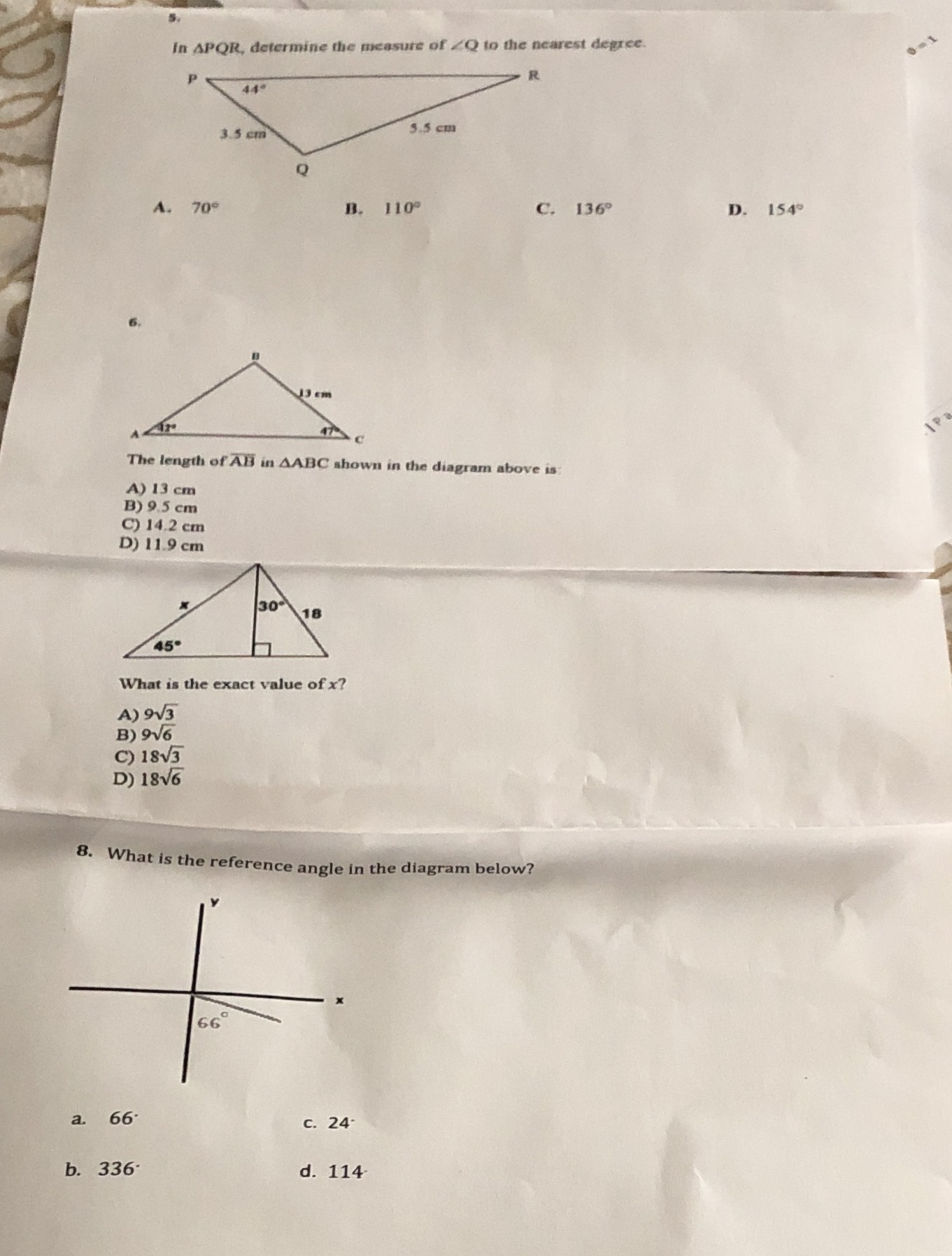 In APQR, determine the measure of ZQ to the