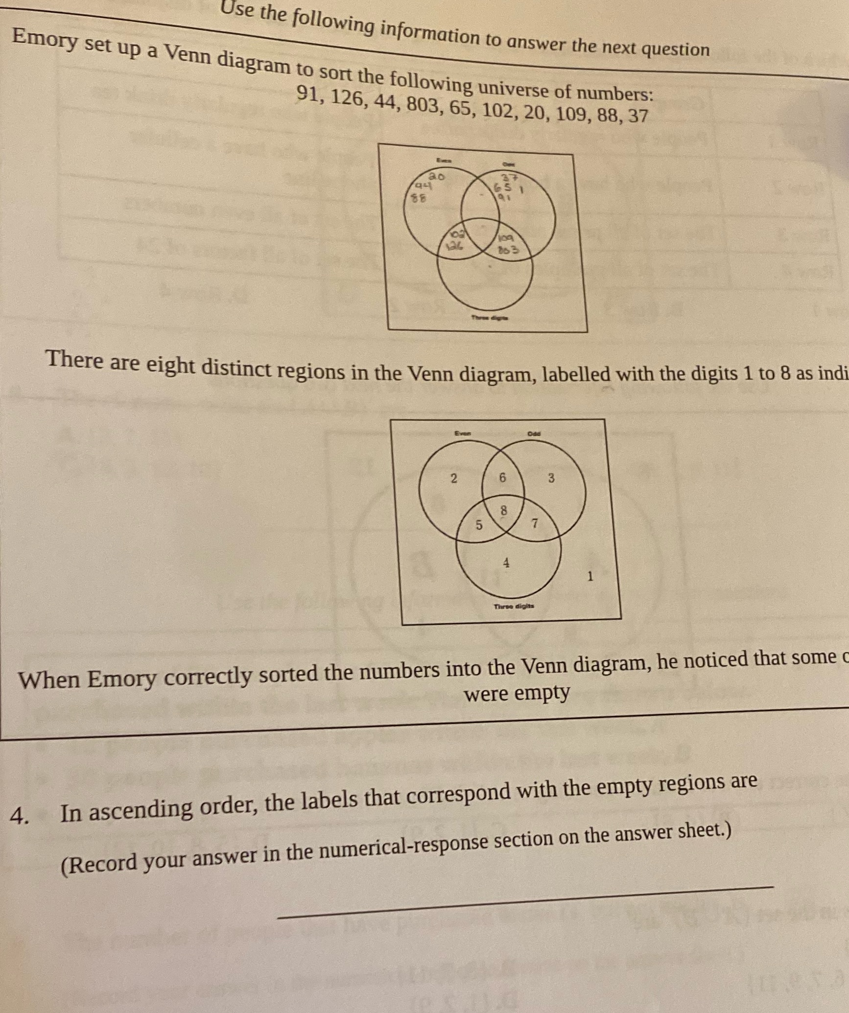 numerical response question. in ascending order,