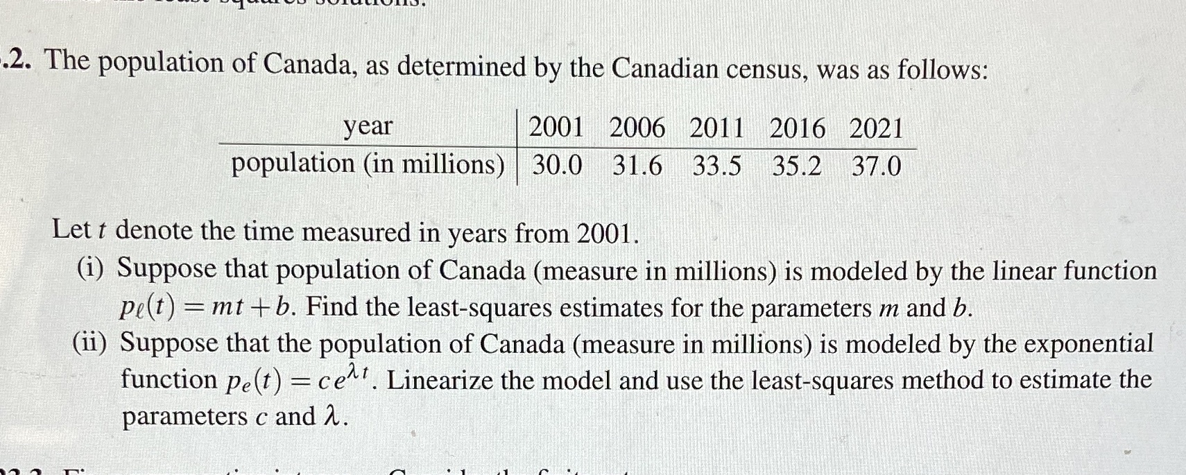 .2. The population of Canada, as determined by