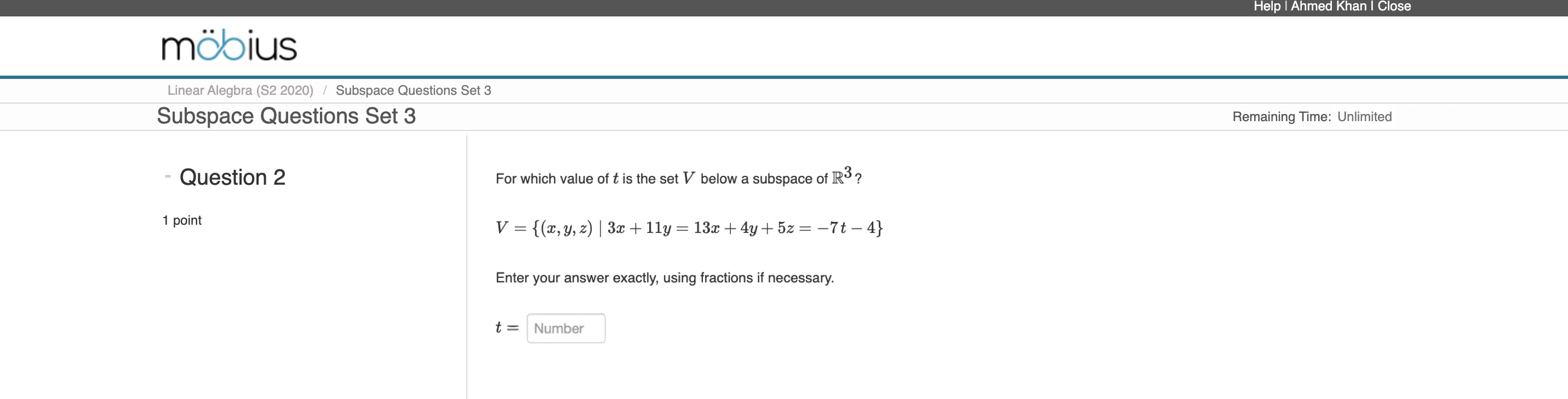 meIus LinearAlegbra (82 2020) Subspace Questions