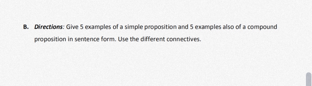 B. Directions: Give 5 examples of a simple