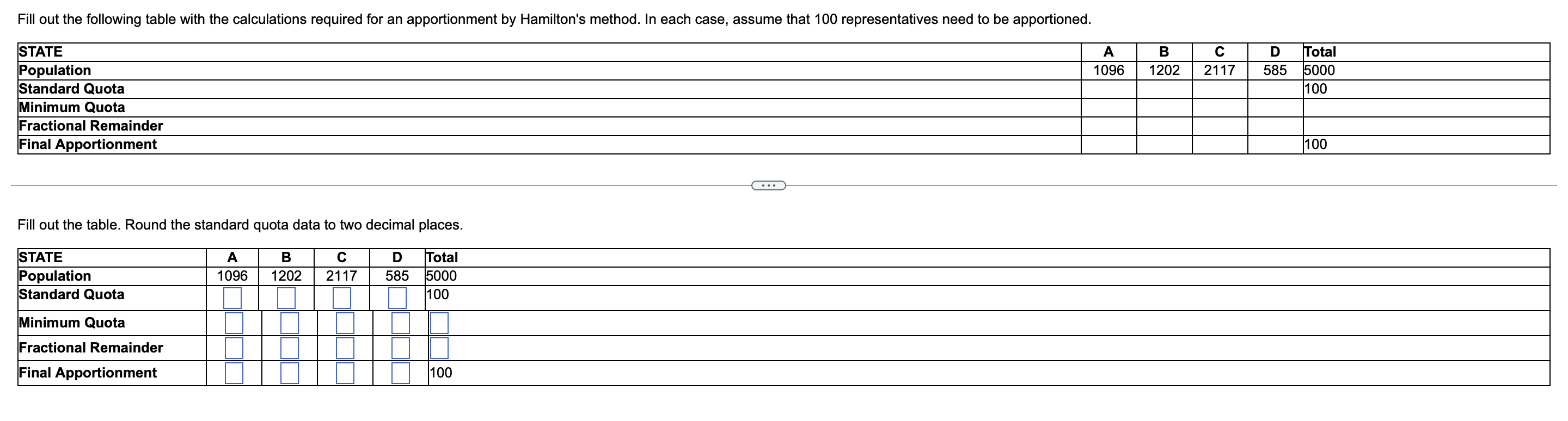 Fill out the following table with the