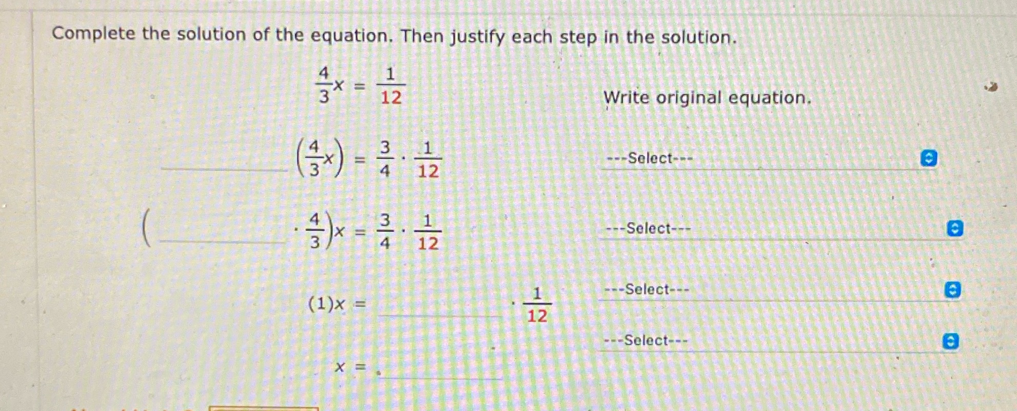 Complete the solution of the equation. Then