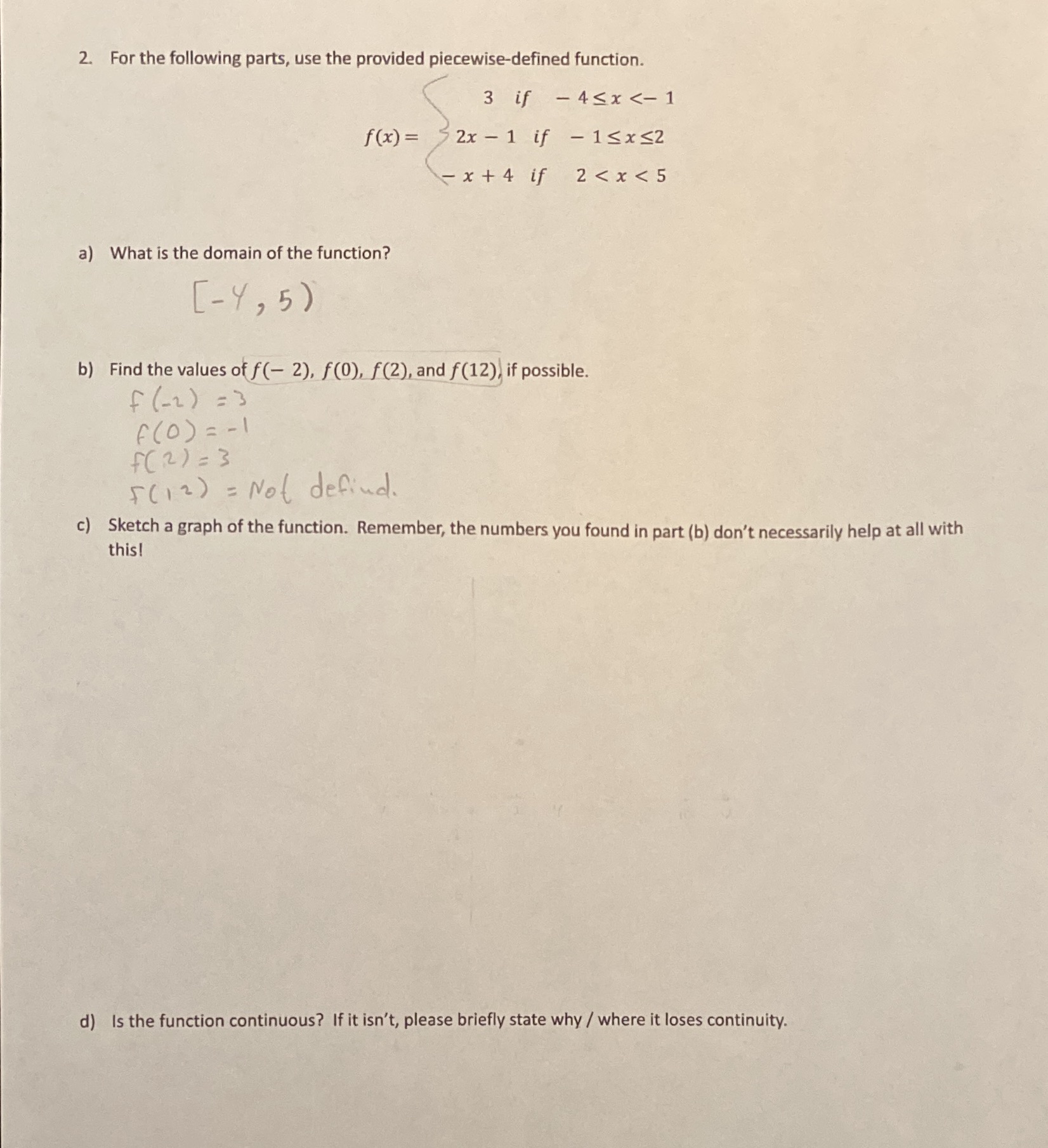 2. For the following parts, use the provided