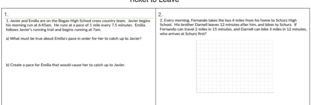 Algebra 1 . 2. 1. Javier and Emilia are on the