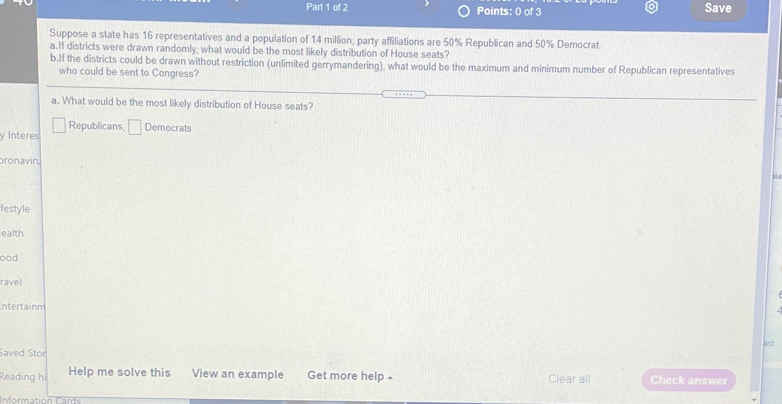 Part 1 of 2 Points: 0 of 3 Save Suppose a state