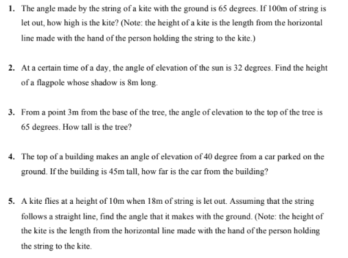 1. The angle made by the string of a kite with