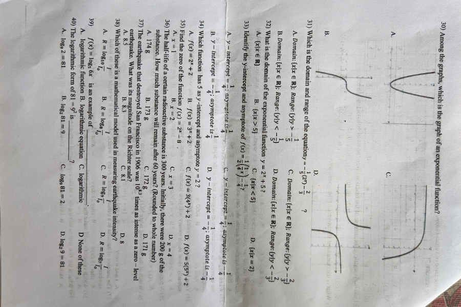 I only need answer for question from 30 to 36.