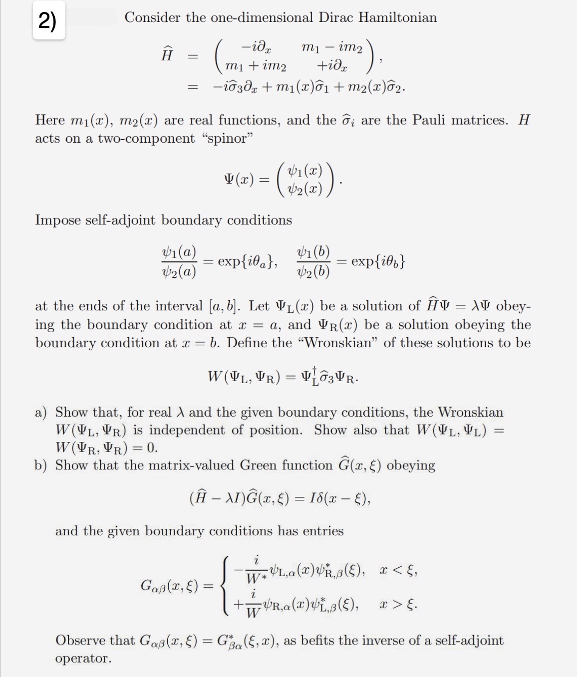 2) Consider the one-dimensional Dirac Hamiltonian
