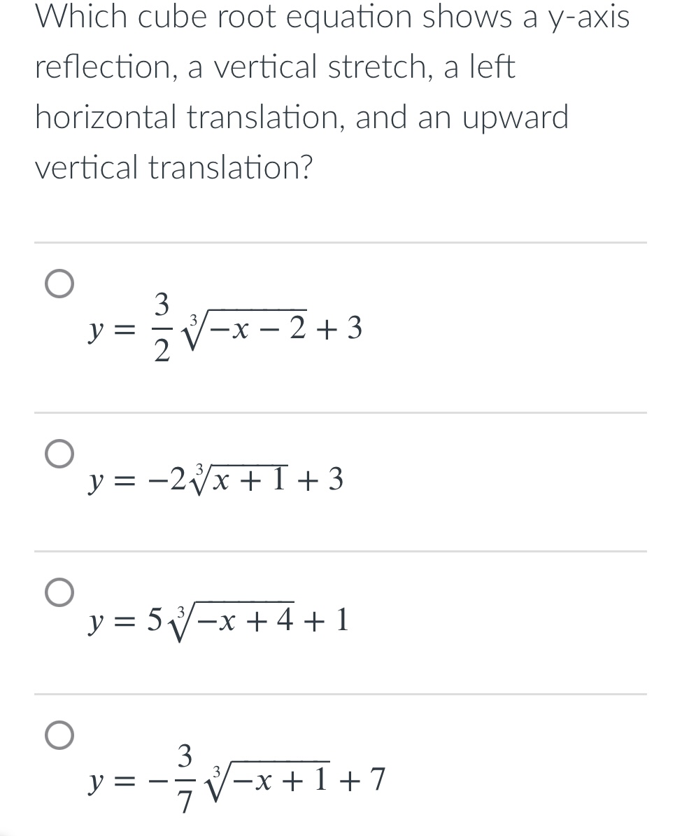 \f\f\fWhich cube root equation shows a yaxis