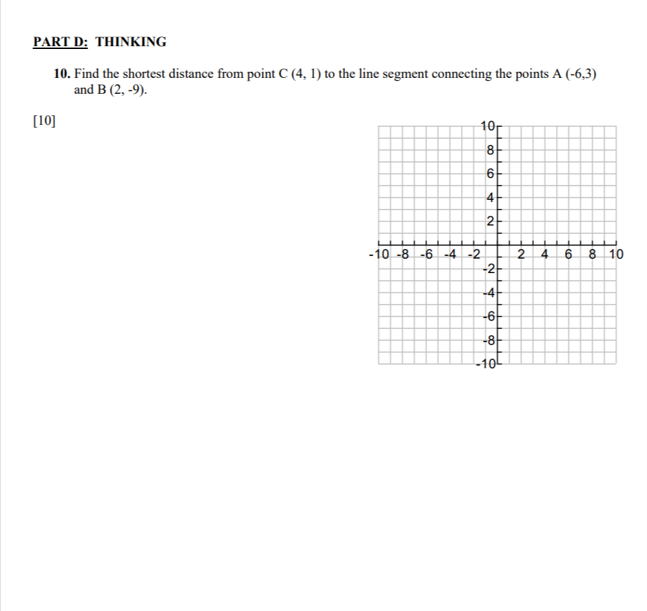 PART D: THINKING 10. Find the shortest distance
