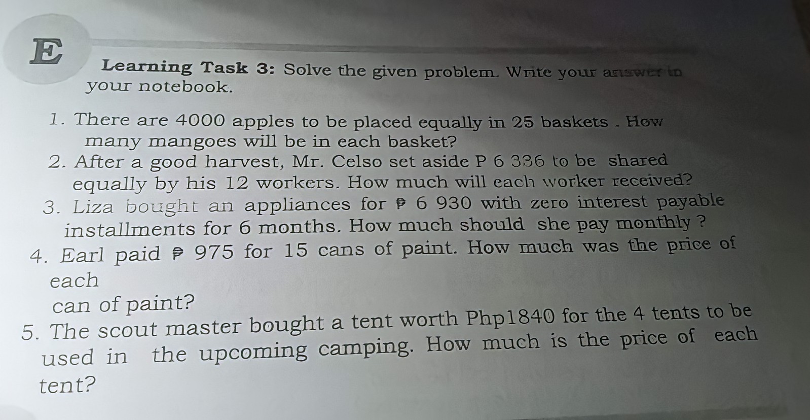 Question No.2 has P6,366 it is a little bit