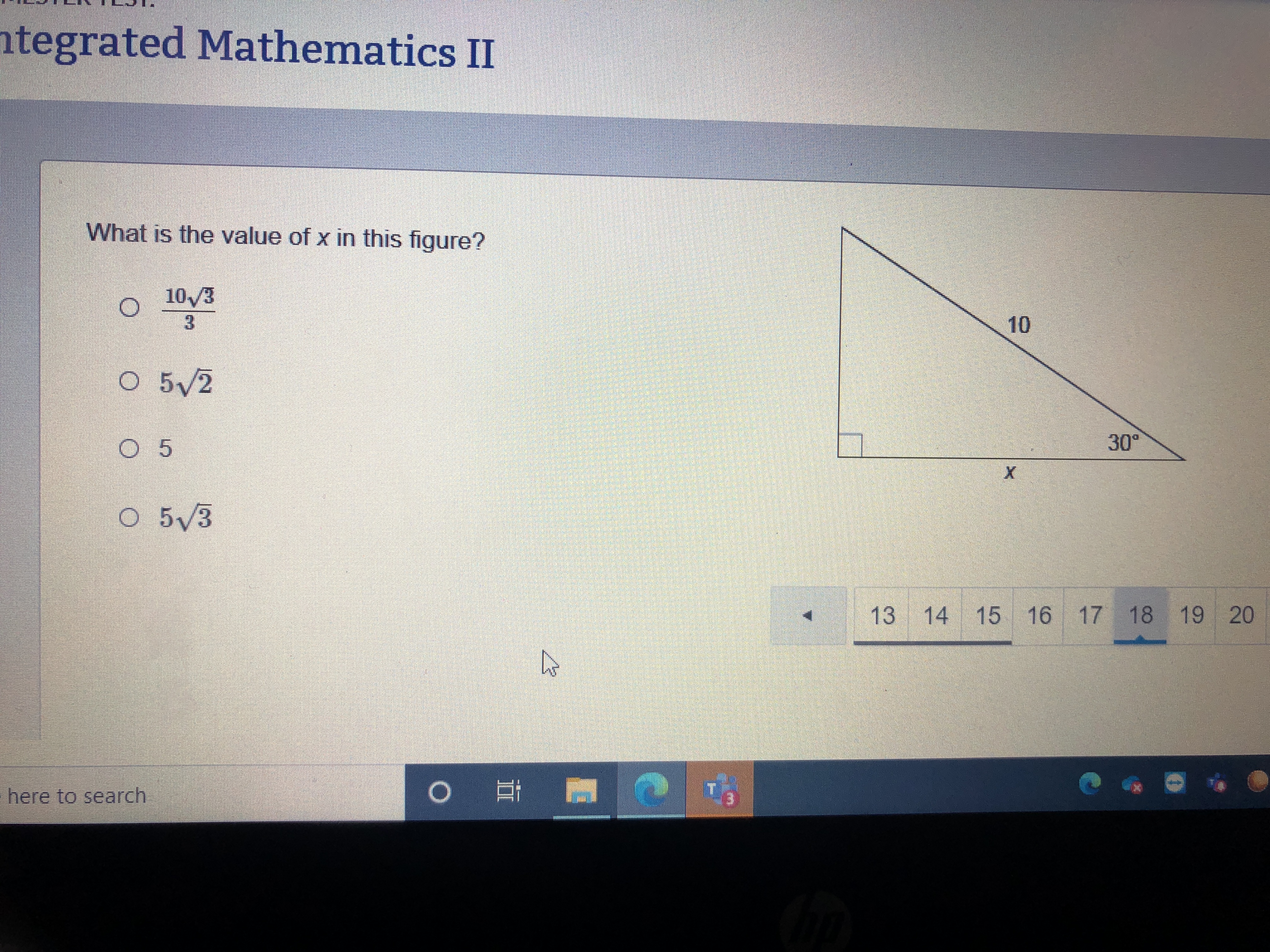 tegrated Mathematics II What is the value of x in