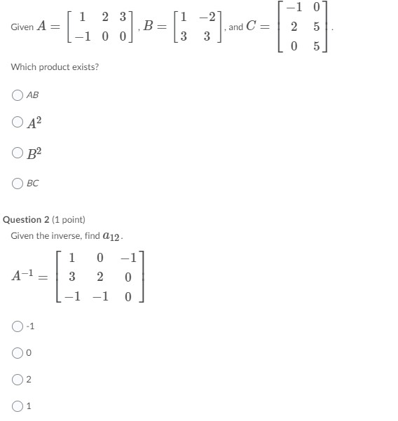 Please answer all questions and show work: -1 0 1