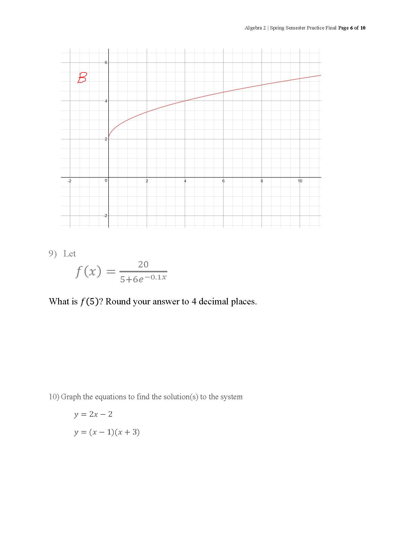 Algebra 2 | Spring Semester Practice Final Page 6