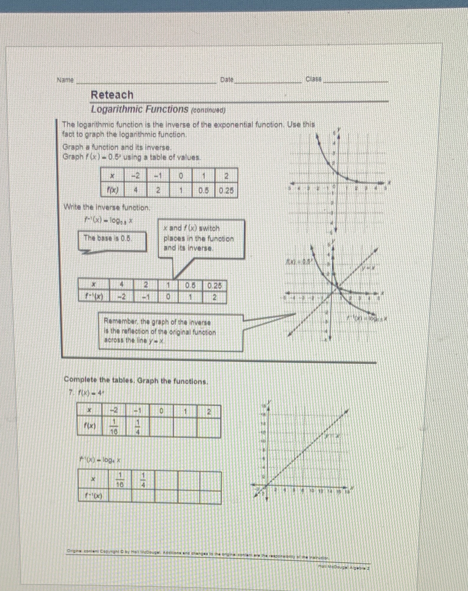 7 pls Name Date Class Reteach Logarithmic