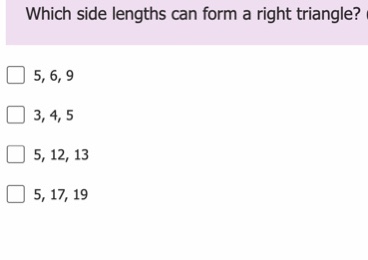 Which side lengths can form a right triangle?