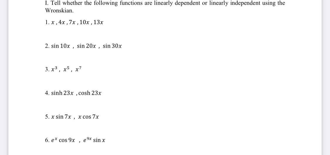 Answer the following: I. Tell whether the