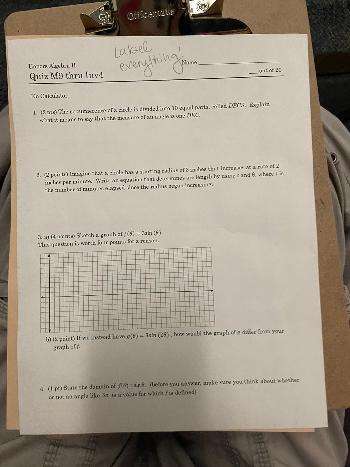 Onicemate Label Honors Algebra II everything.