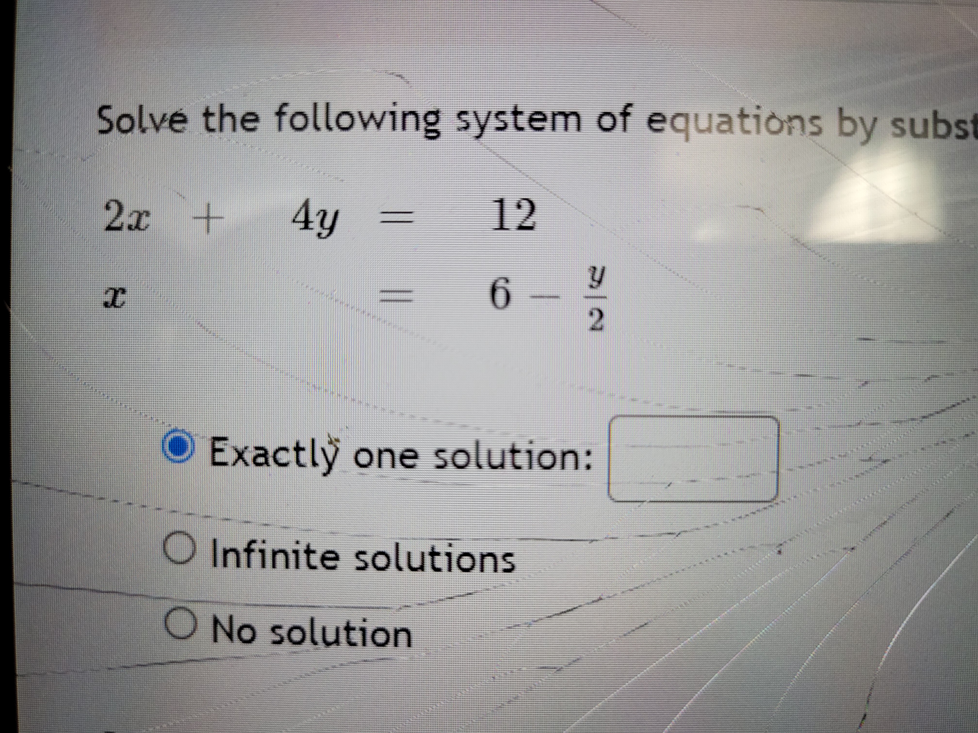 Solve the following system of equations by subst