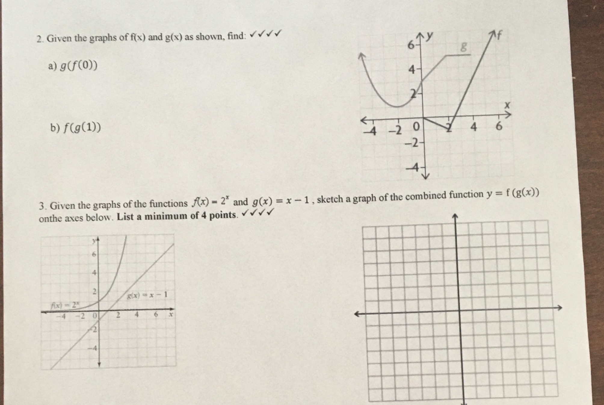 2. Given the graphs of f(x) and g(x) as shown,