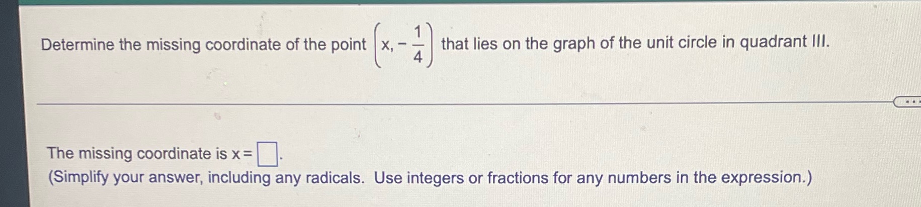 Determine the missing coordinate of the point x,