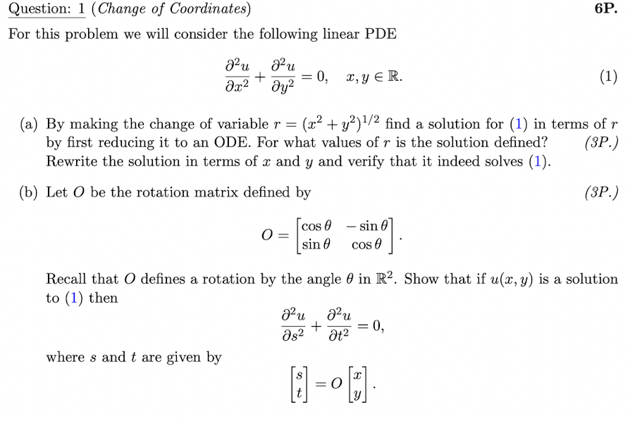 Question: 1 (Change of Coordinates) 6P. For this