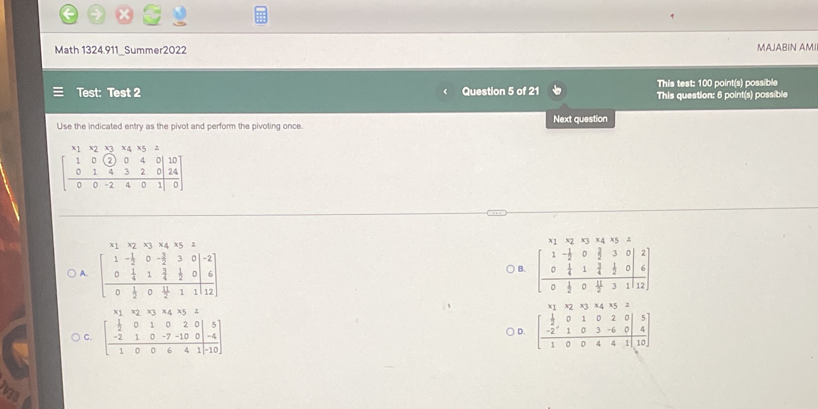 Math 1324.911_Summer2022 MAJABIN AM = Test: Test