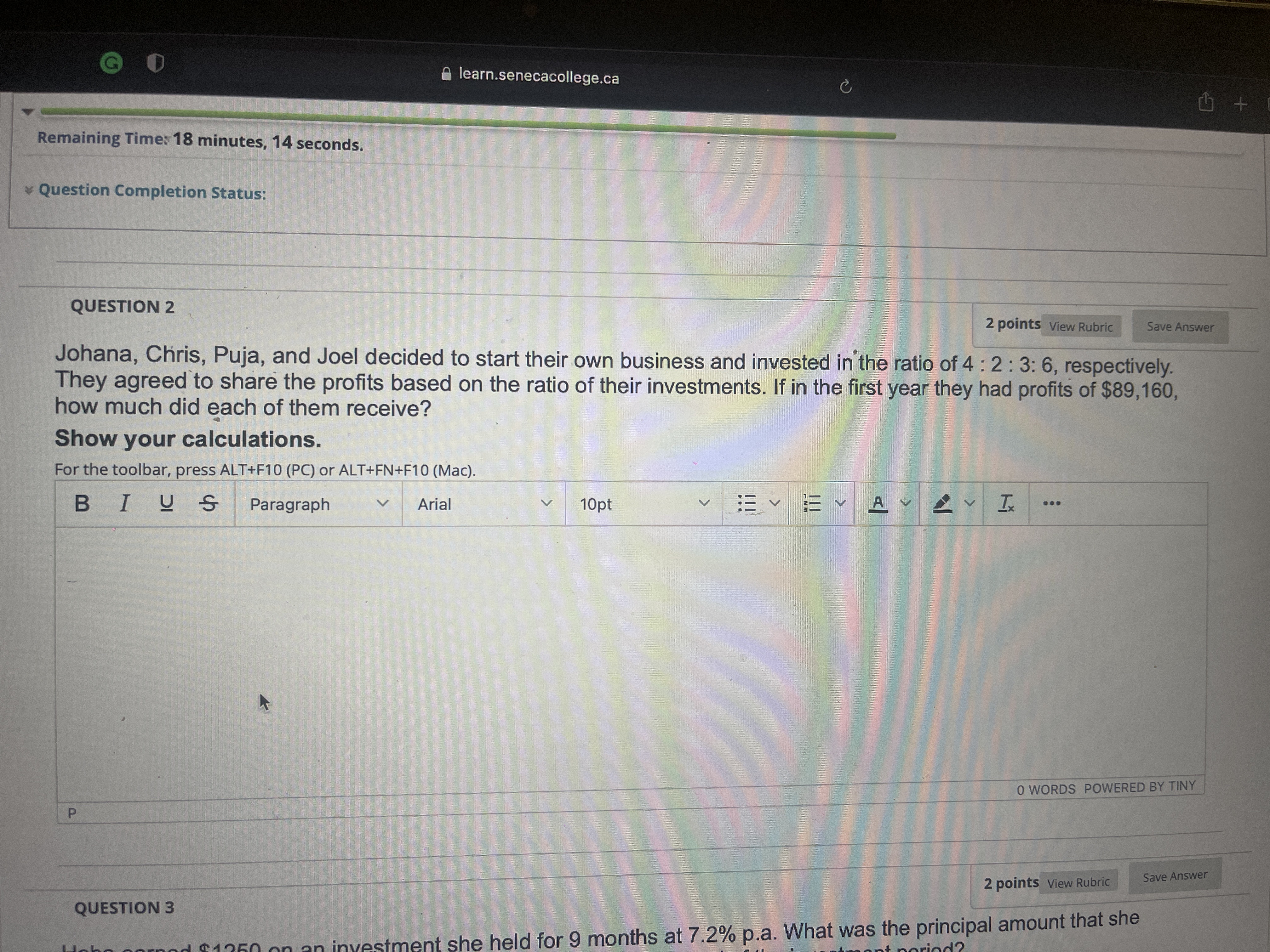 G learn.senecacollege.ca C + Remaining Time: 18