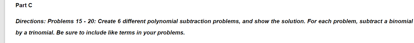 \f\fPart C Directions: Problems 15 - 20: Create 6