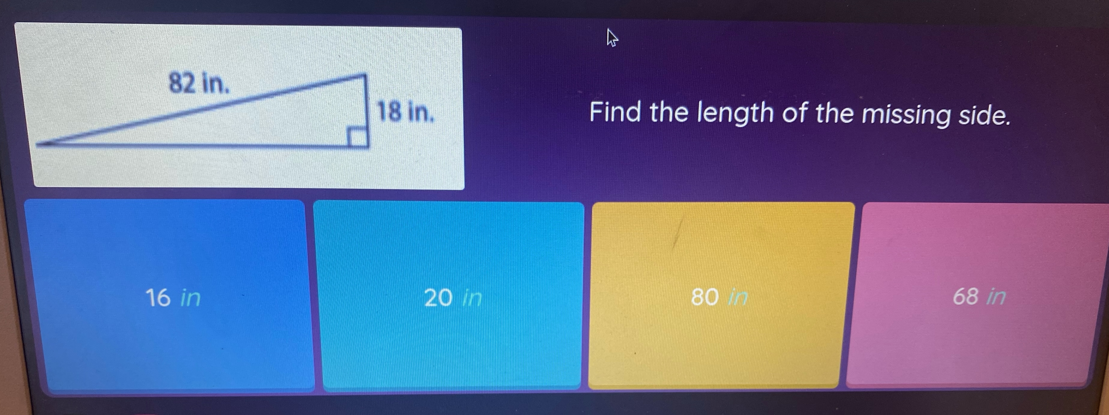 82 in. 18 in. Find the length of the missing
