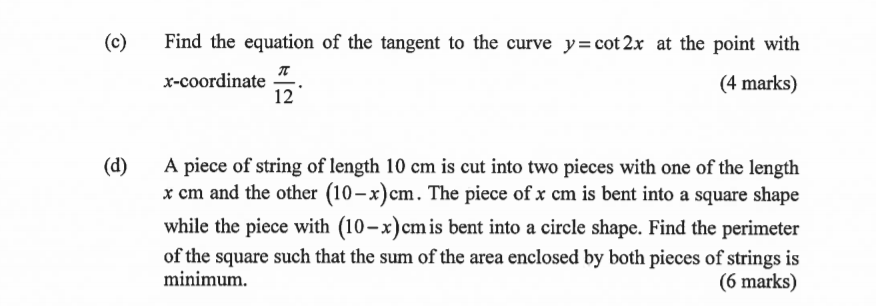 (c) Find the equation of the tangent to the curve