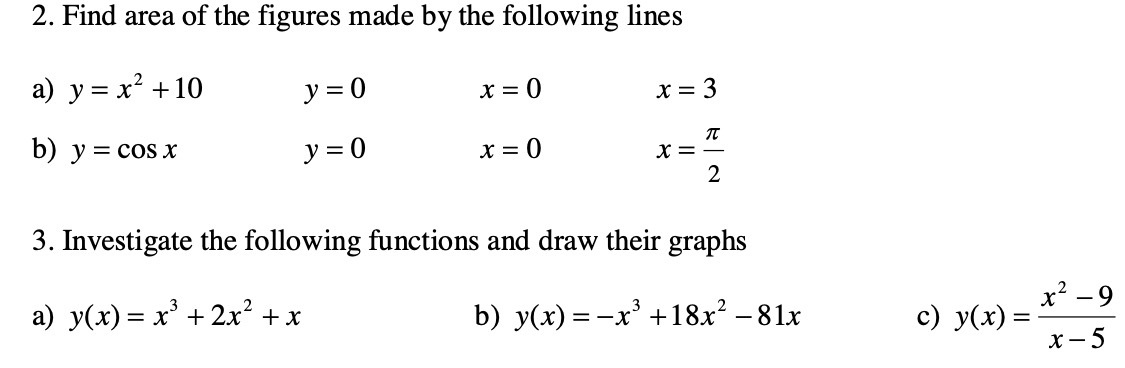 2. Find area of the figures made by the following