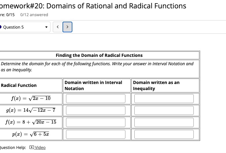 omework#20: Domains of Rational and Radical