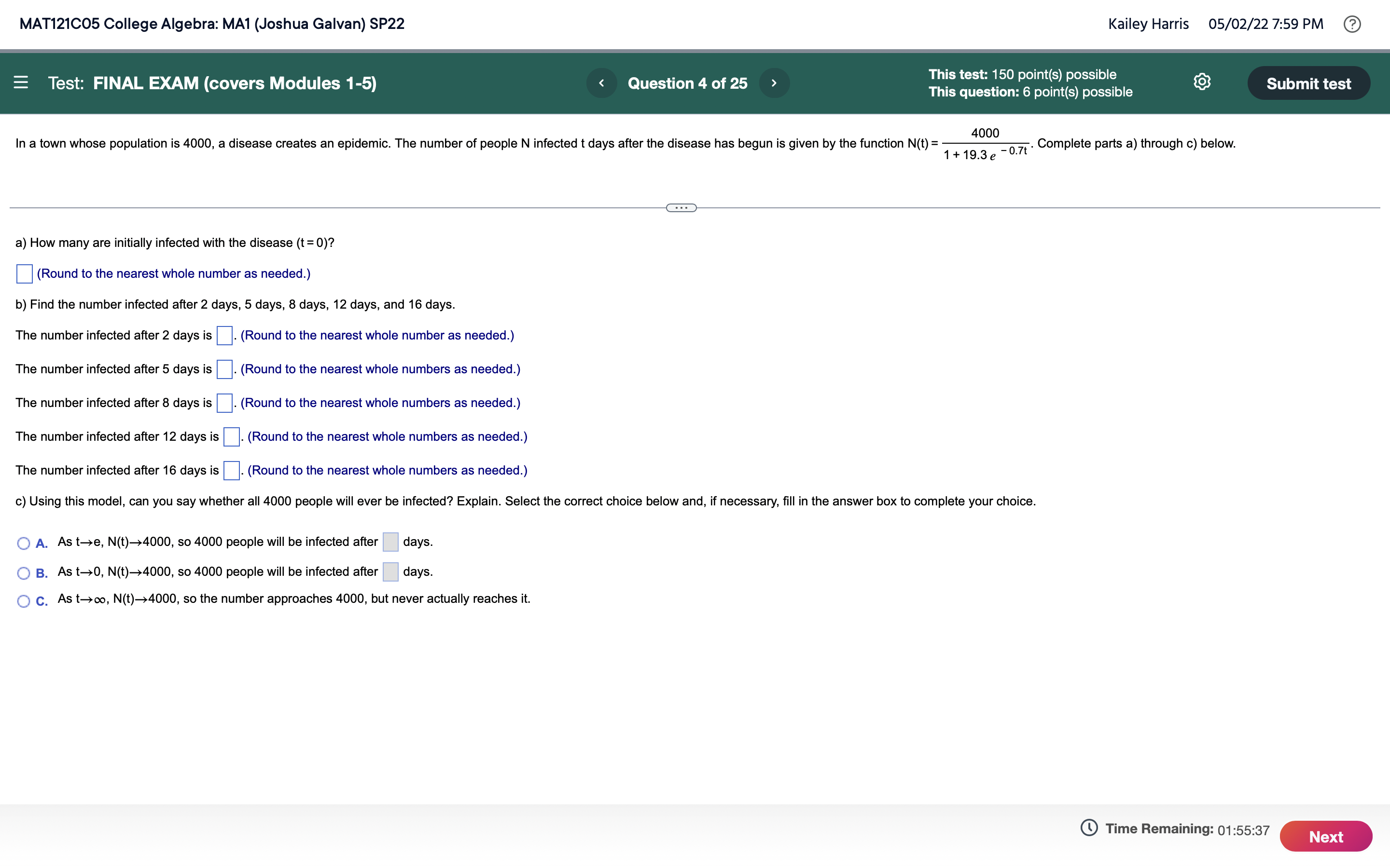 MAT121C05 College Algebra: MAl (Joshua Galvan)