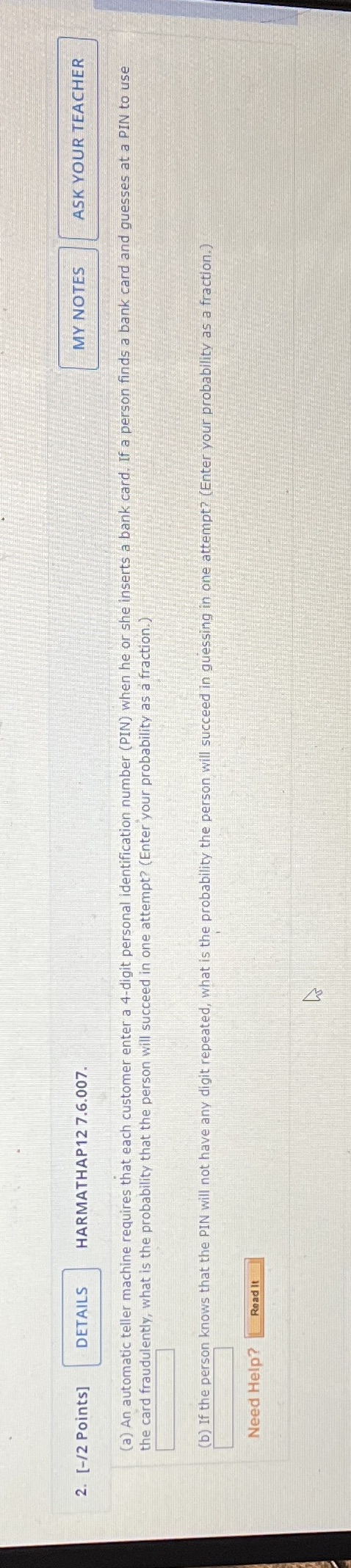 2. [-/2 Points] DETAILS HARMATHAP12 7.6.007. MY