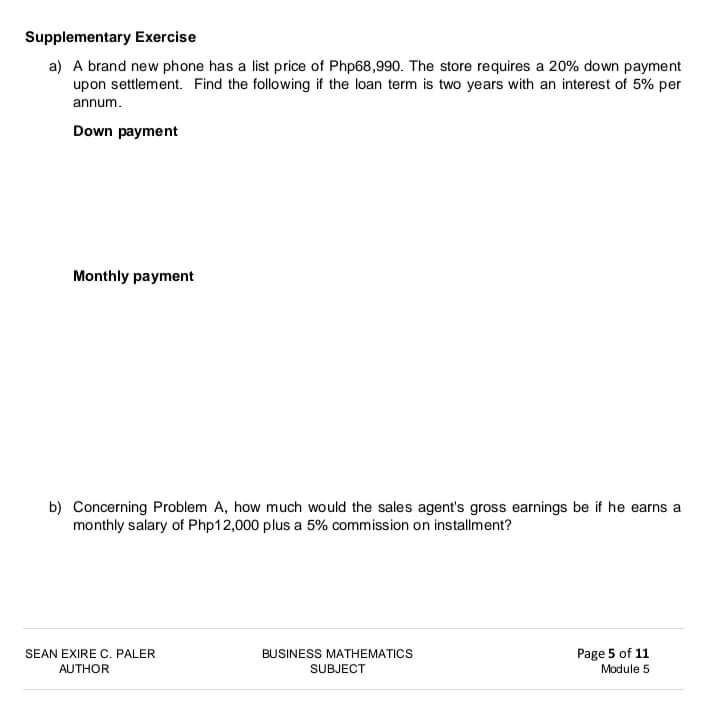 Scaffold 1: Amortization and Commissions You are