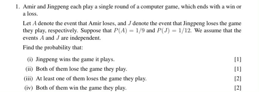 1. Amir and Jingpeng each play a single round of