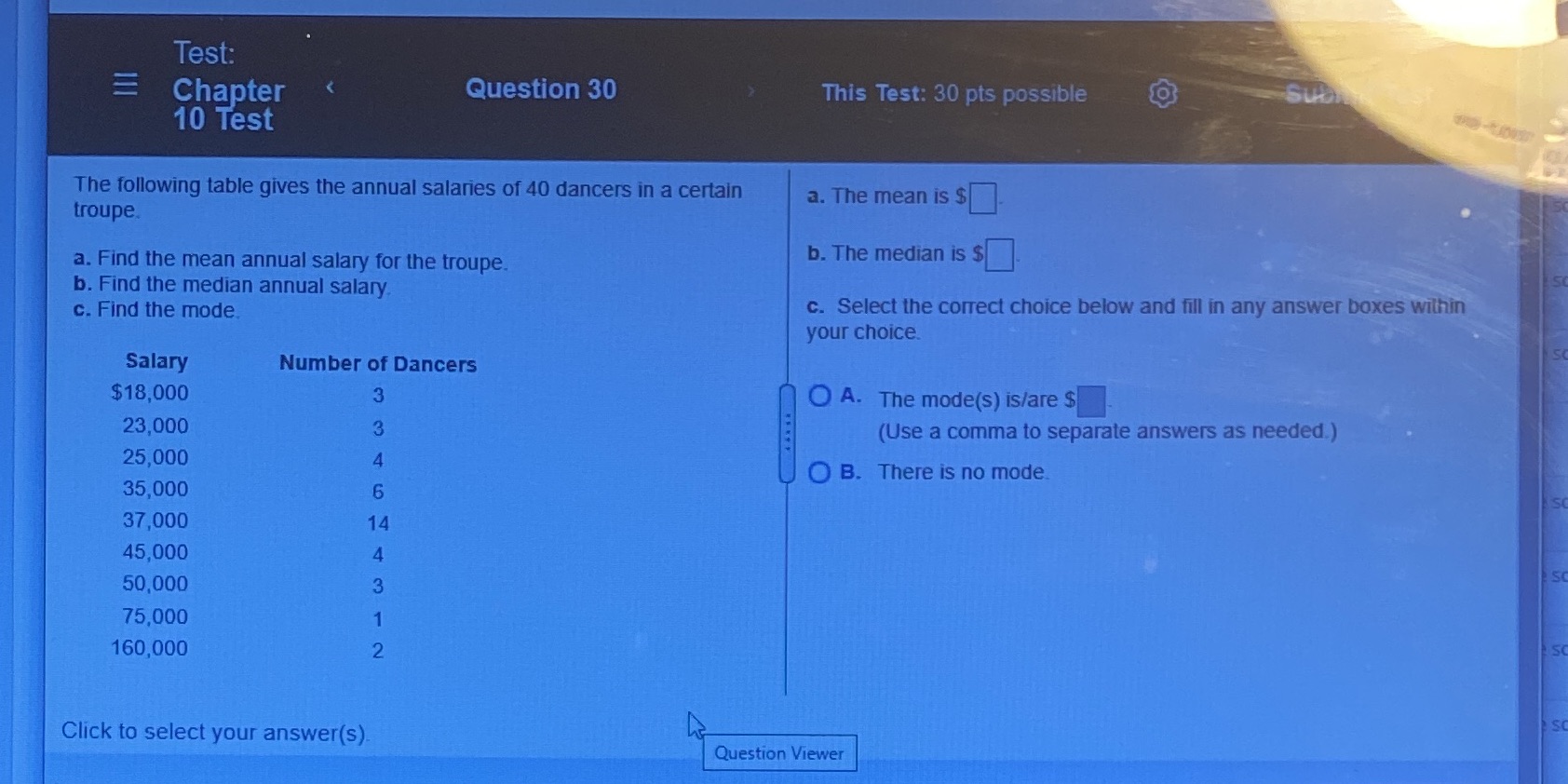 Test: E Chapter Question 30 This Test: 30 pts