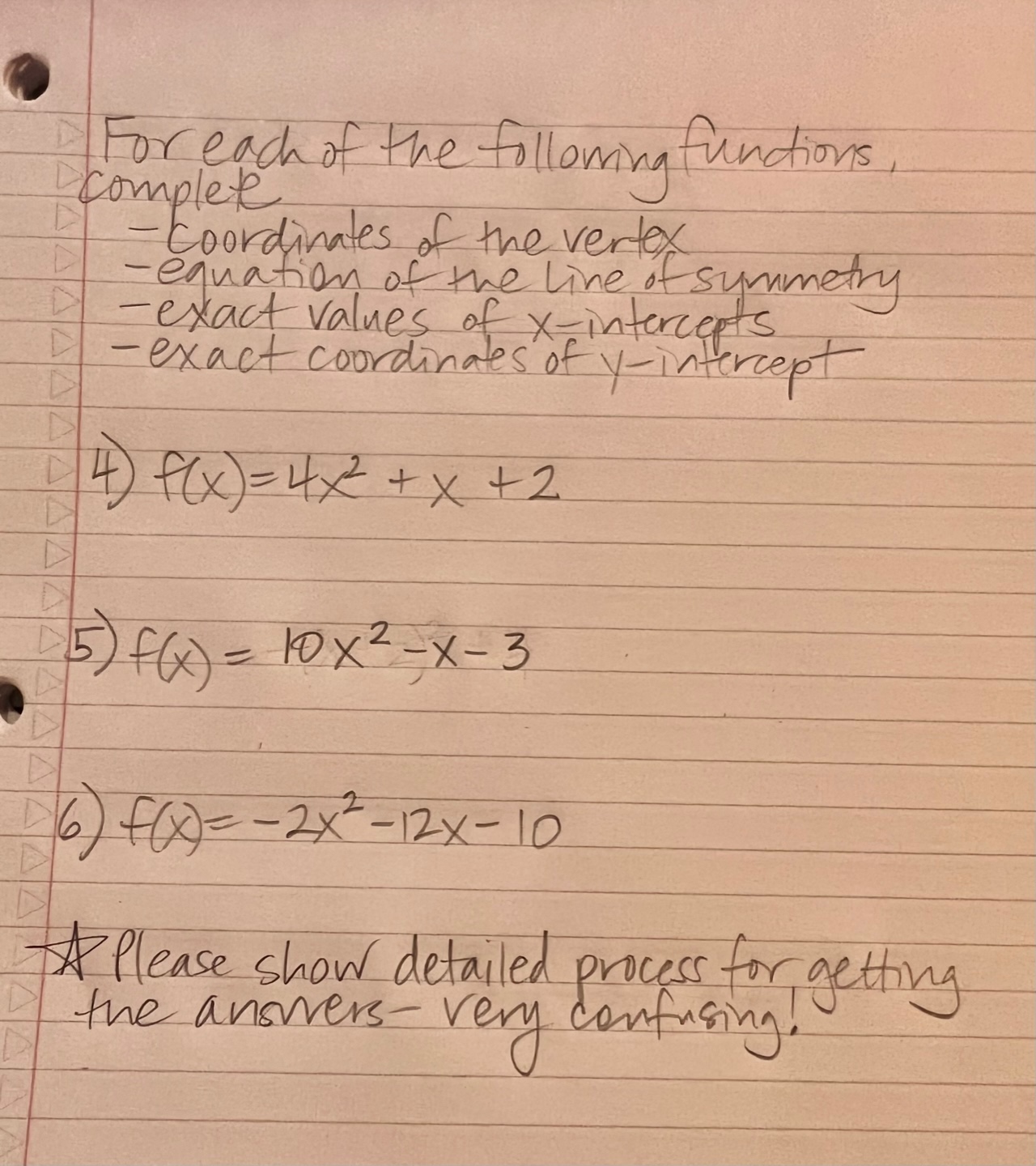 For each of the followingfunctions complete D -
