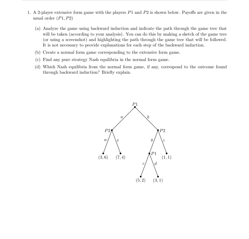 1. A 2-player extensive form game with the