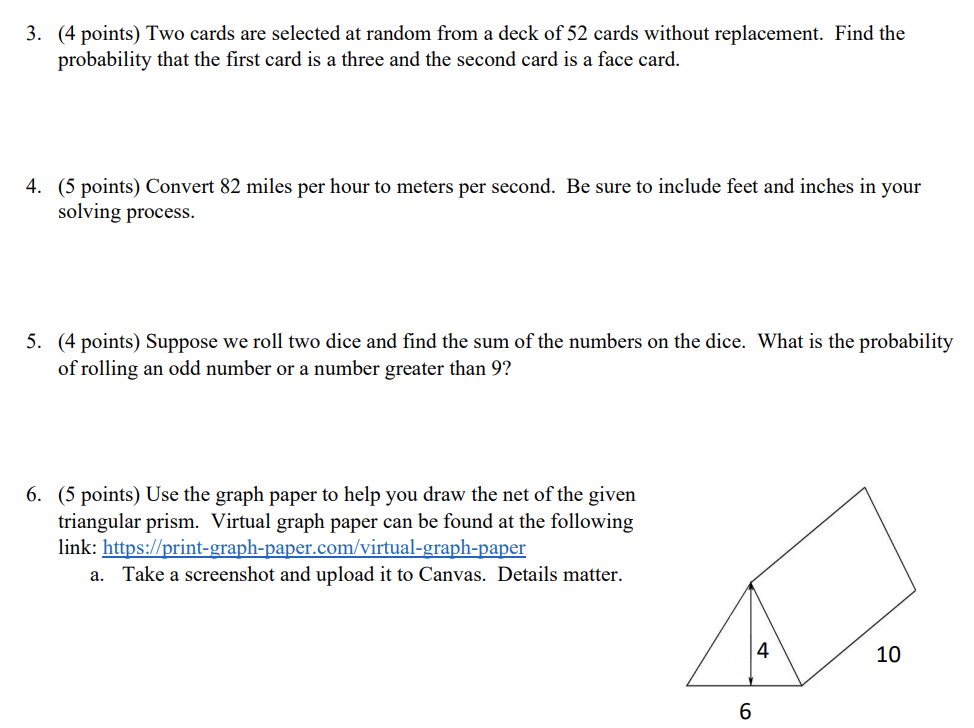 8 ft 1. (7 points) Use the following formula (SA