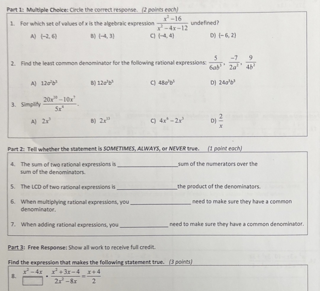 Please show all work and define all variables if