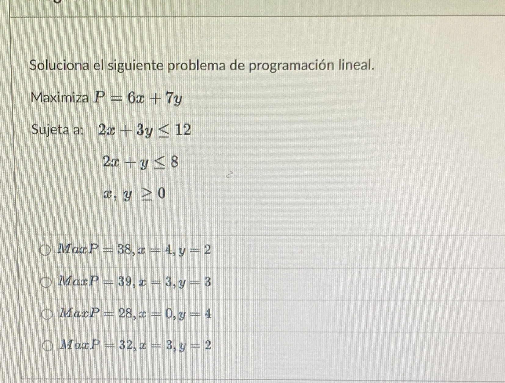 Soluciona el siguiente problema de programacion